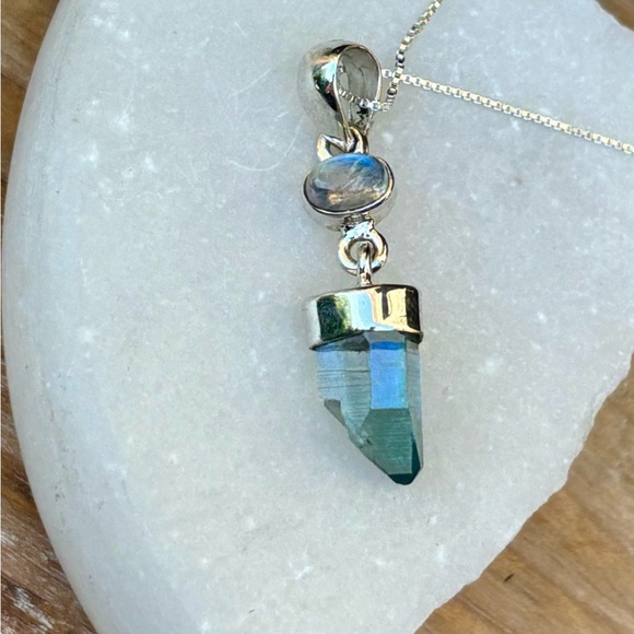 Aqua Aura Quartz & Moonstone Necklace - Picture 14 of 16